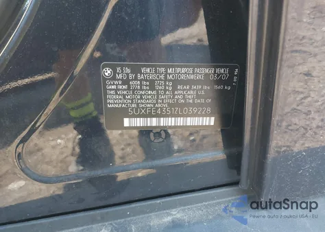 2007 BMW X5 3.0Si из США, поврежденный, VIN 5UXFE43517L039228